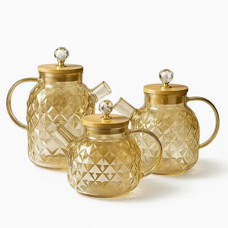 Crystal Honey Tea Pot – Artisan Glass with Bamboo Lid