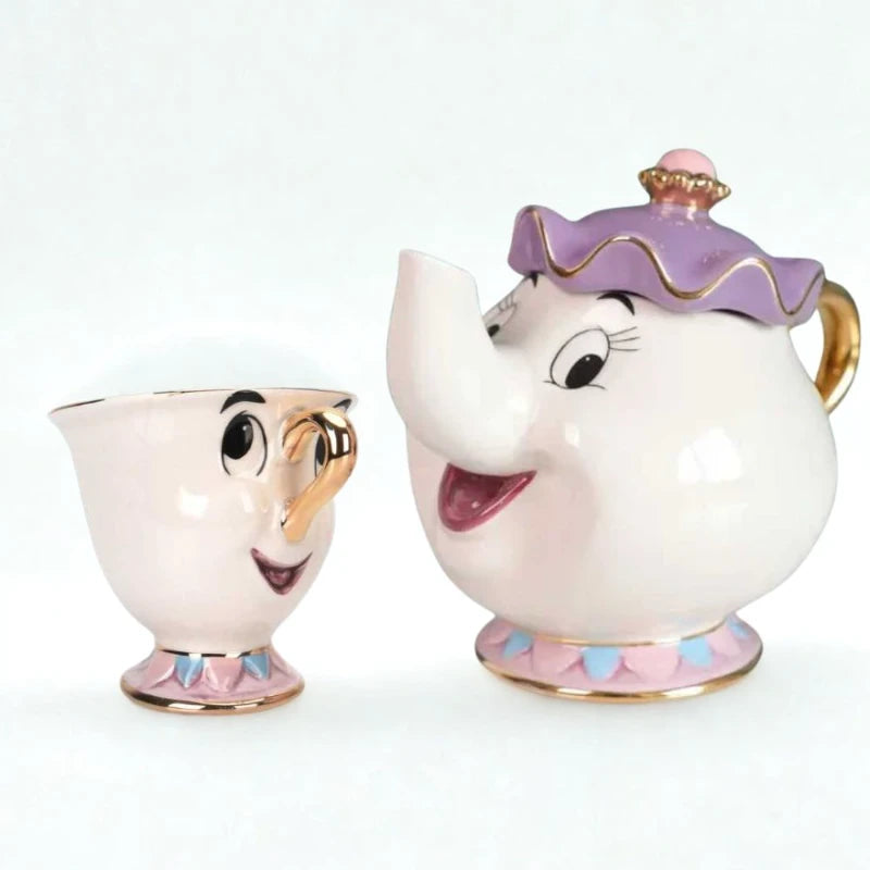 Mrs. Potts & Chip Tea Set – Hand-Painted Porcelain Teapot, Cups & Sugar Bowl