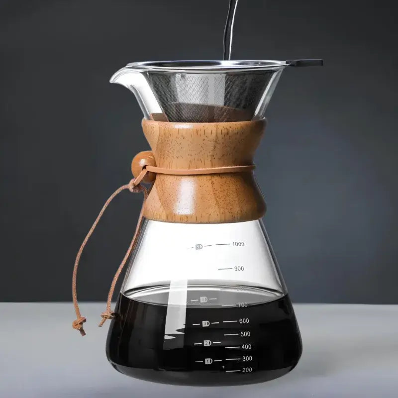 Glass Pour-Over Coffee Maker with Reusable Stainless Steel Filter – Chemex Style