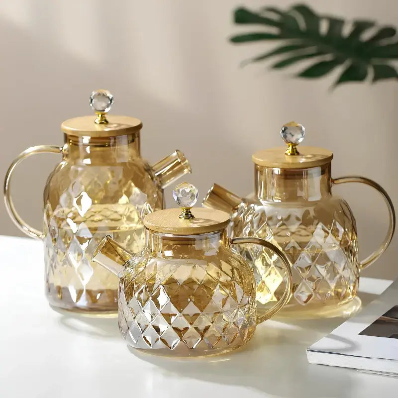 Crystal Honey Tea Pot – Artisan Glass with Bamboo Lid