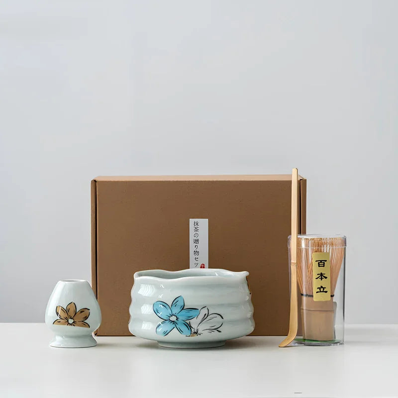 Ceramic Blossom Matcha Set – 4-Piece Handcrafted Floral Tea Kit