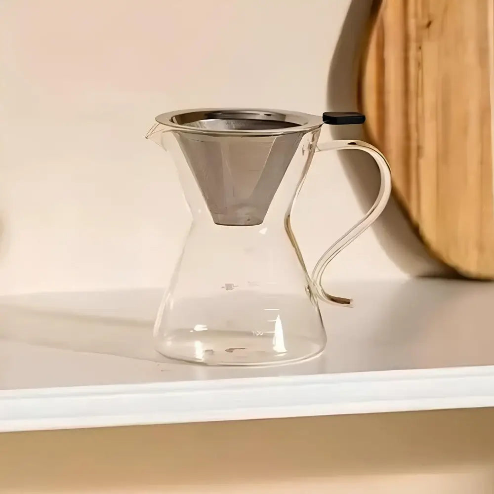 Black Coffee Barista Set – Pour Over Kettle, Borosilicate Glass Jug & Reusable Stainless Steel Filter