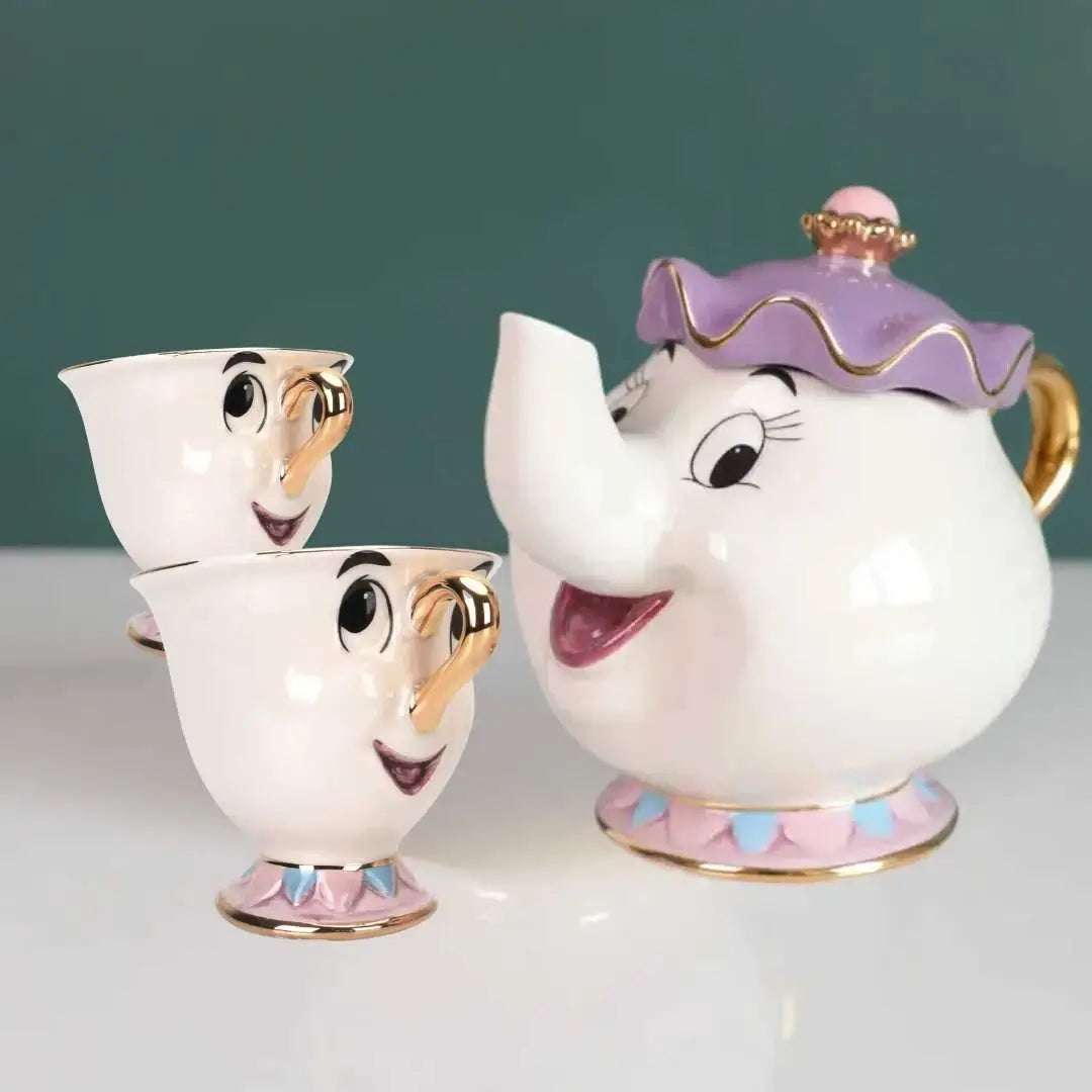 Mrs. Potts & Chip Tea Set – Hand-Painted Porcelain Teapot, Cups & Sugar Bowl