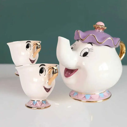 Mrs. Potts & Chip Tea Set – Hand-Painted Porcelain Teapot, Cups & Sugar Bowl