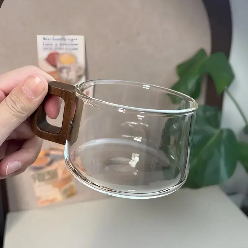 Walnut Harmony – Handcrafted Glass Cup & Saucer Set