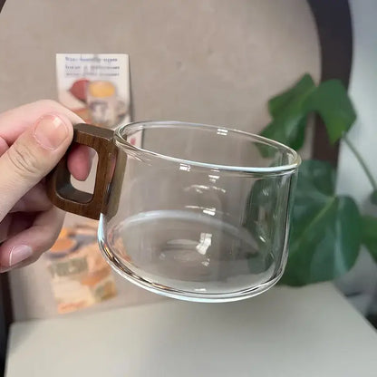 Walnut Harmony – Handcrafted Glass Cup & Saucer Set
