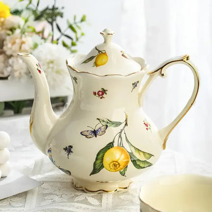Il Limone - Porcelain Tea Cup & Teapot Set with Sicilian Lemons and Butterflies