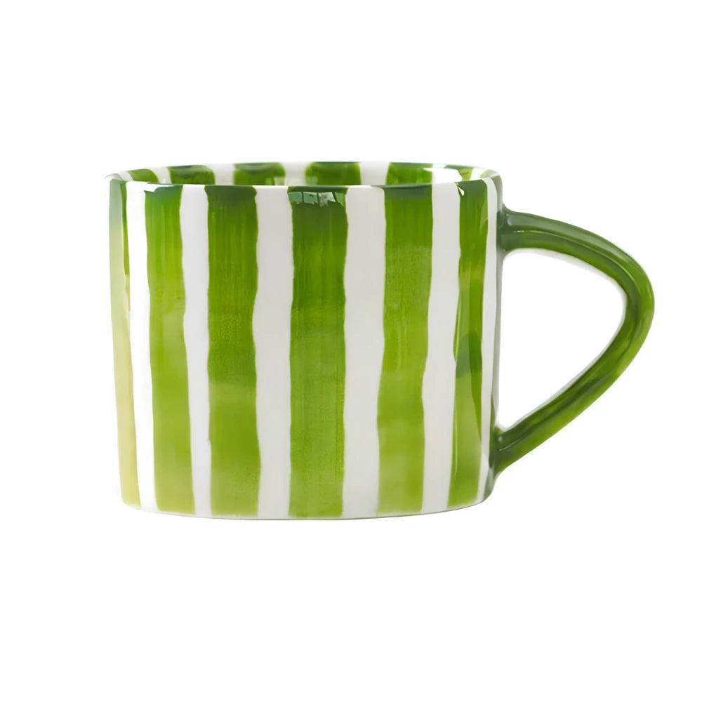 Artisanal Ceramic Mug & Saucer Set – Matcha Green & Golden Honey