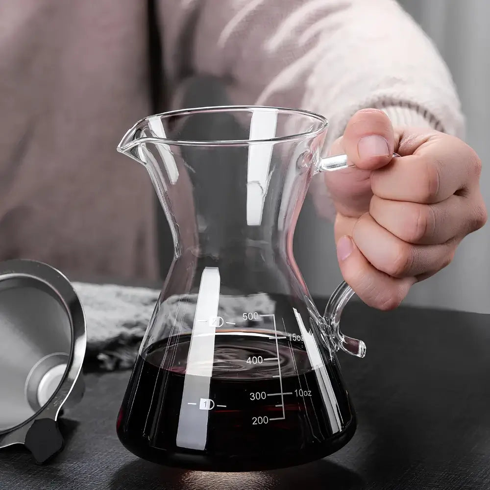 Black Coffee Barista Set – Pour Over Kettle, Borosilicate Glass Jug & Reusable Stainless Steel Filter