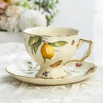 Il Limone - Porcelain Tea Cup & Teapot Set with Sicilian Lemons and Butterflies
