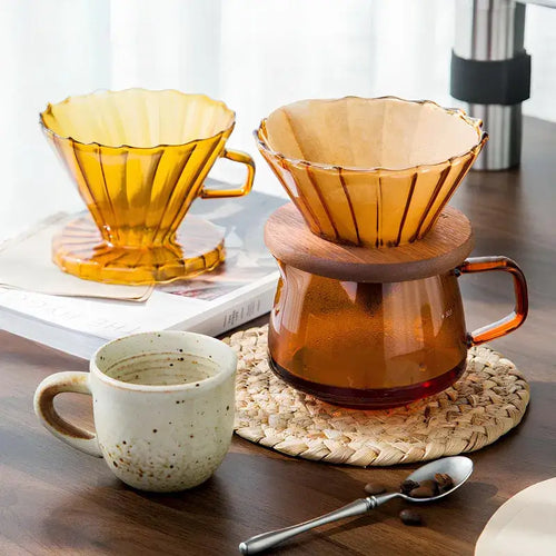 Amber Brew Barista Kit – 3-Piece Coffee V60 Dripper Set with Wooden Stand