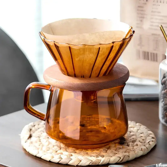 Amber Brew Barista Kit – 3-Piece Coffee V60 Dripper Set with Wooden Stand