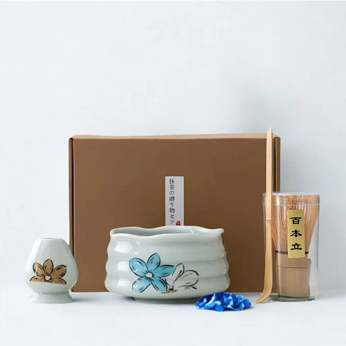 Ceramic Blossom Matcha Set – 4-Piece Handcrafted Floral Tea Kit