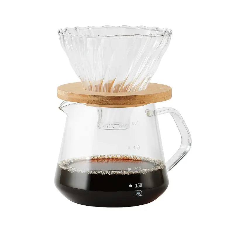 Barista Glass Brew Set – V60 + Wooden Stand + Carafe