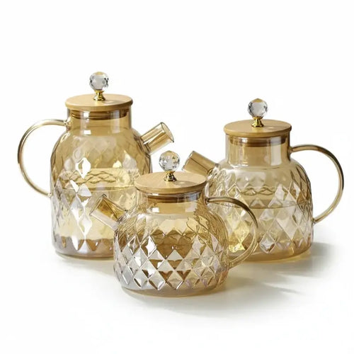 Crystal Honey Tea Pot – Artisan Glass with Bamboo Lid