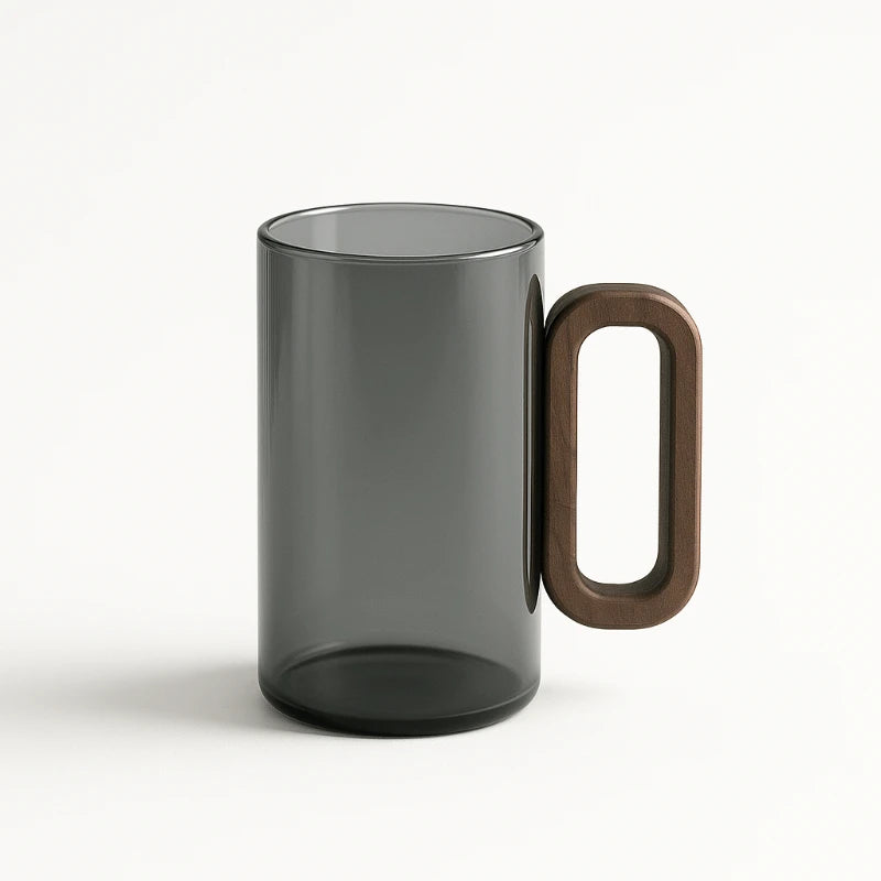 Elegant Wooden Handle Glass Mug - 360ml