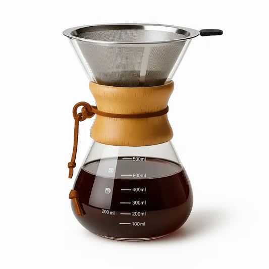 Glass Pour-Over Coffee Maker with Reusable Stainless Steel Filter – Chemex Style