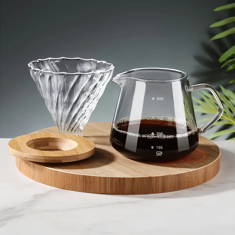 Barista Glass Brew Set – V60 + Wooden Stand + Carafe