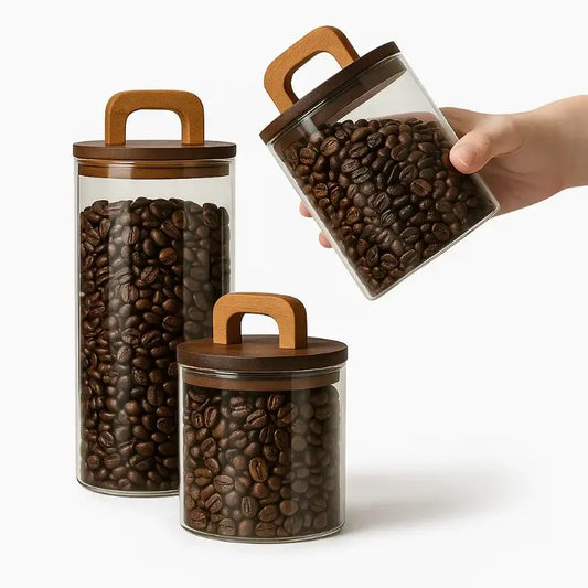 Wood Beans – Airtight Glass Coffee Storage Jar with Wooden Lid