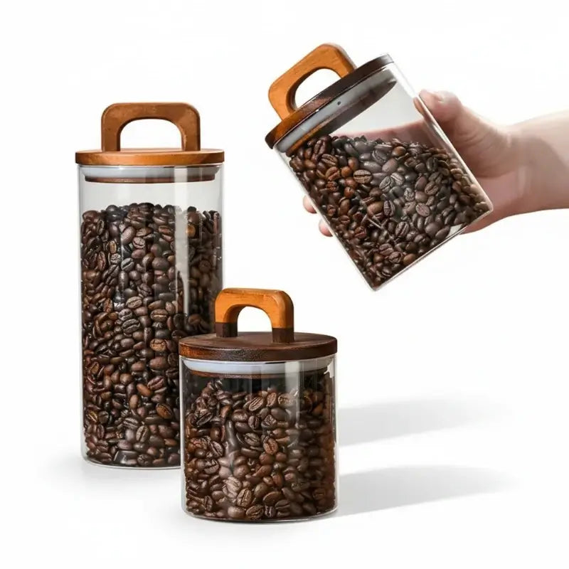 Wood Beans – Airtight Glass Coffee Storage Jar with Wooden Lid