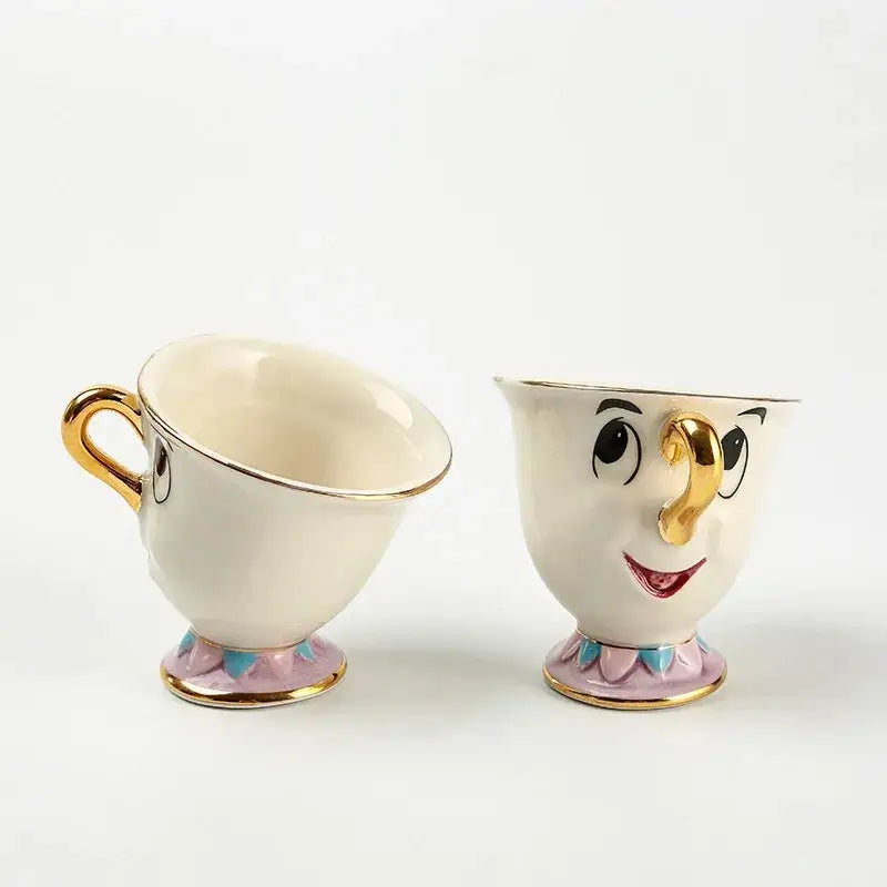 Mrs. Potts & Chip Tea Set – Hand-Painted Porcelain Teapot, Cups & Sugar Bowl