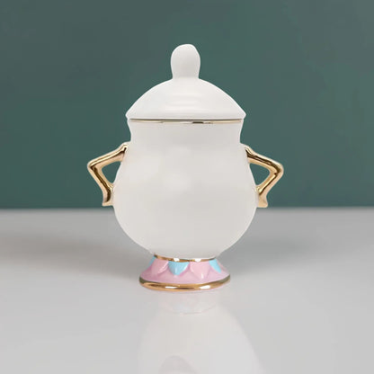 Mrs. Potts & Chip Tea Set – Hand-Painted Porcelain Teapot, Cups & Sugar Bowl