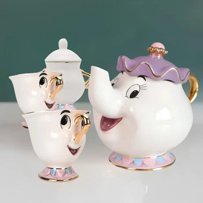 Mrs. Potts & Chip Tea Set – Hand-Painted Porcelain Teapot, Cups & Sugar Bowl