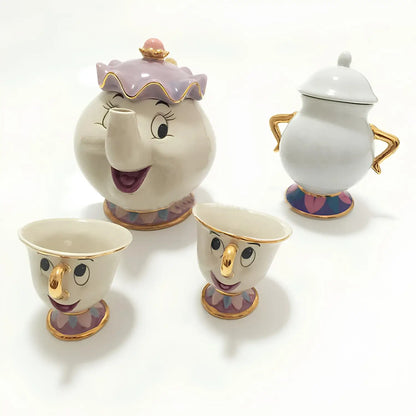 Mrs. Potts & Chip Tea Set – Hand-Painted Porcelain Teapot, Cups & Sugar Bowl