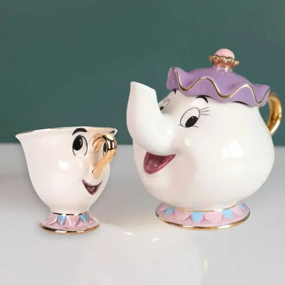 Mrs. Potts & Chip Tea Set – Hand-Painted Porcelain Teapot, Cups & Sugar Bowl