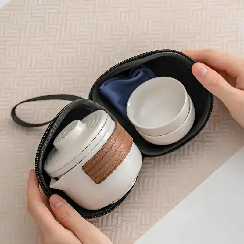 Portable Ceramic Tea Set with Travel Case – 3-Piece Infuser Kit