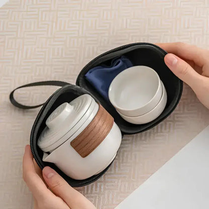 Portable Ceramic Tea Set with Travel Case – 3-Piece Infuser Kit