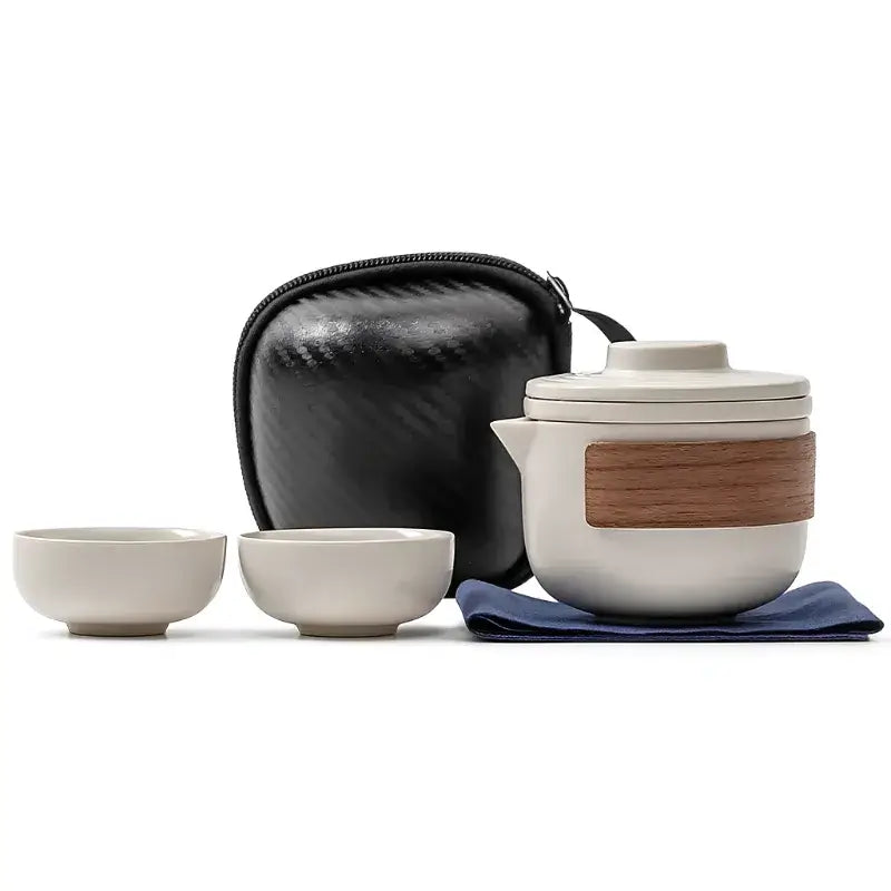 Portable Ceramic Tea Set with Travel Case – 3-Piece Infuser Kit