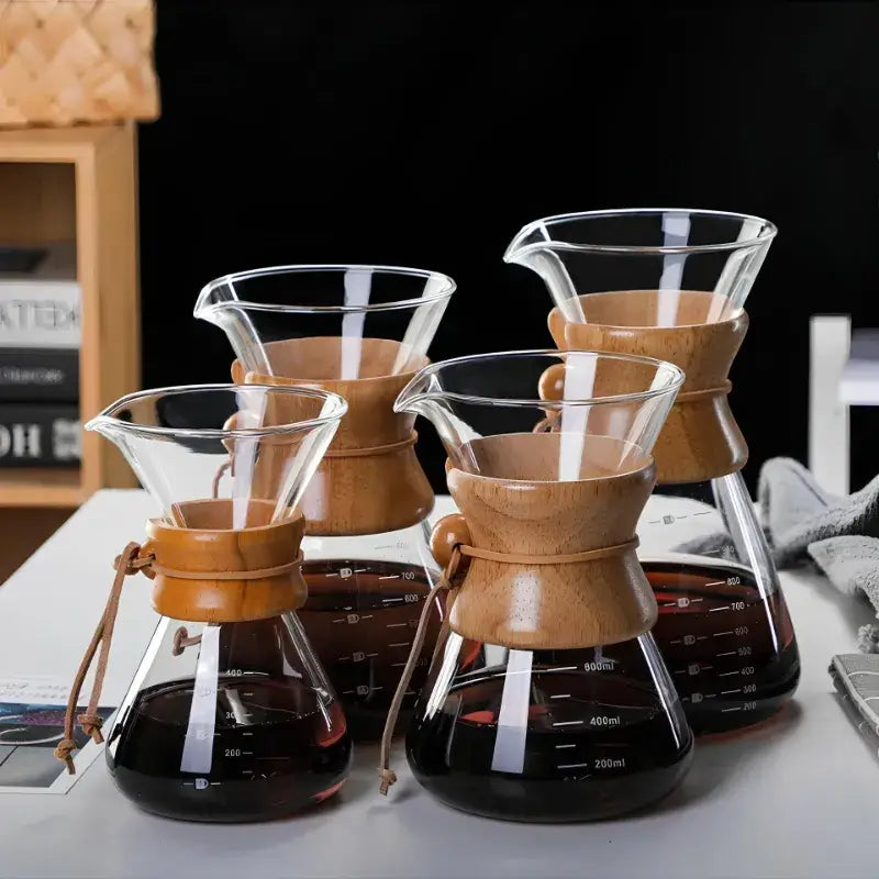 Glass Pour-Over Coffee Maker with Reusable Stainless Steel Filter – Chemex Style