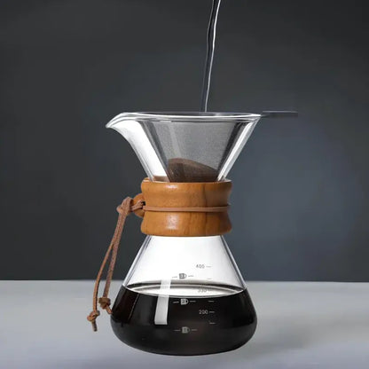 Glass Pour-Over Coffee Maker with Reusable Stainless Steel Filter – Chemex Style