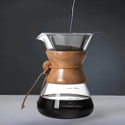 Glass Pour-Over Coffee Maker with Reusable Stainless Steel Filter – Chemex Style