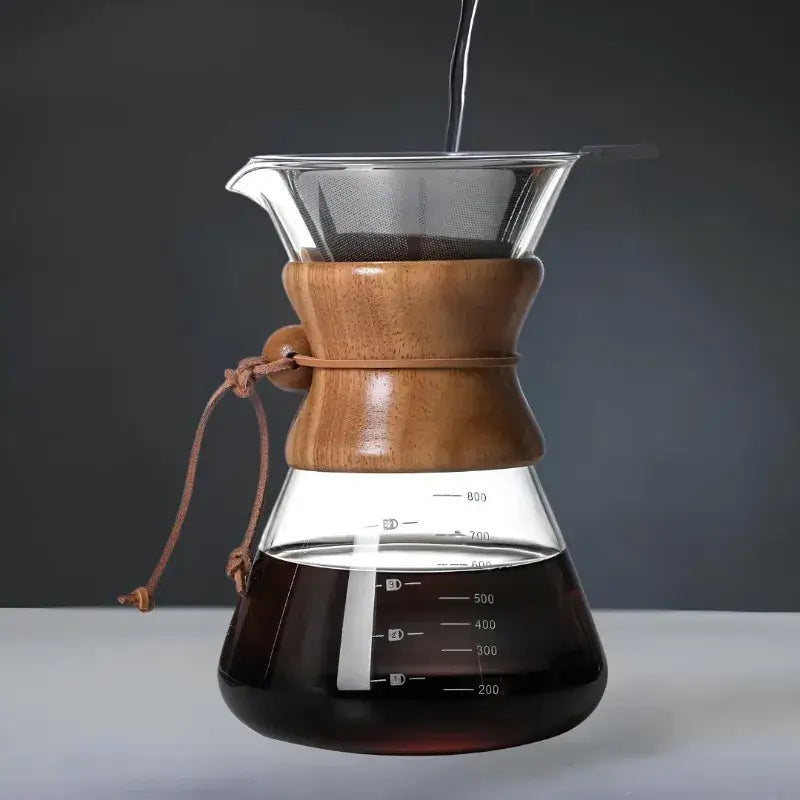 Glass Pour-Over Coffee Maker with Reusable Stainless Steel Filter – Chemex Style