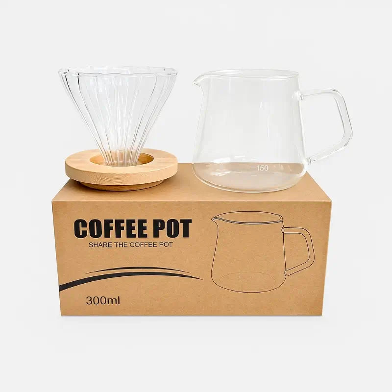Barista Glass Brew Set – V60 + Wooden Stand + Carafe