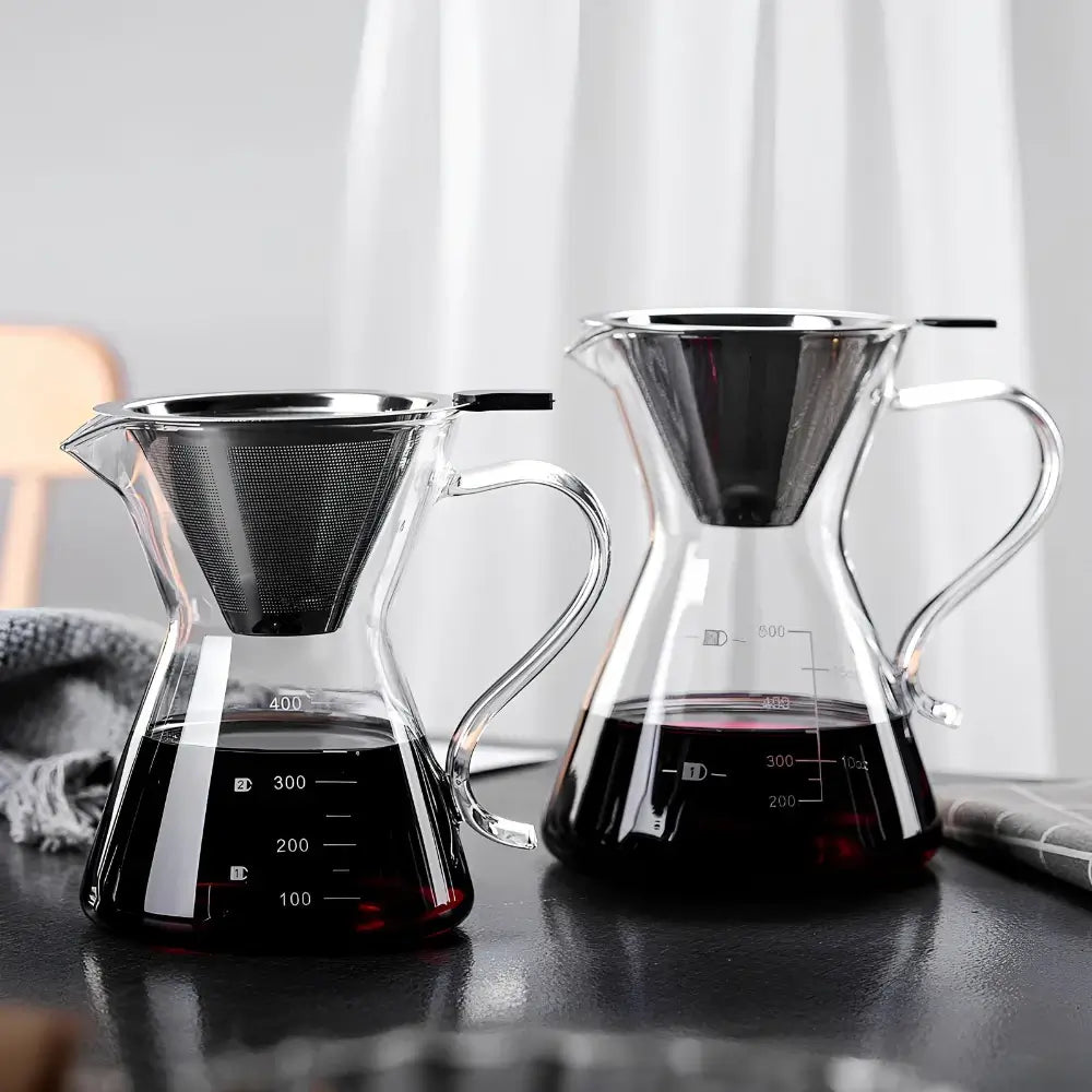 Black Coffee Barista Set – Pour Over Kettle, Borosilicate Glass Jug & Reusable Stainless Steel Filter