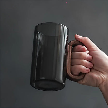 Elegant Wooden Handle Glass Mug - 360ml
