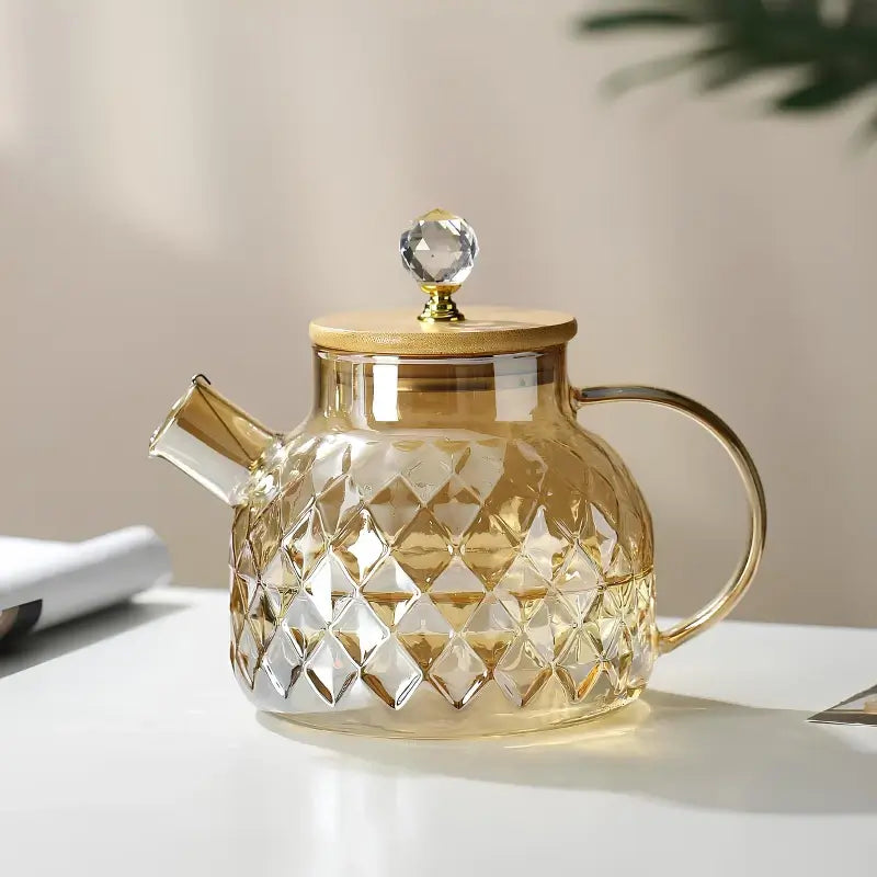 Crystal Honey Tea Pot – Artisan Glass with Bamboo Lid
