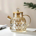 Crystal Honey Tea Pot – Artisan Glass with Bamboo Lid