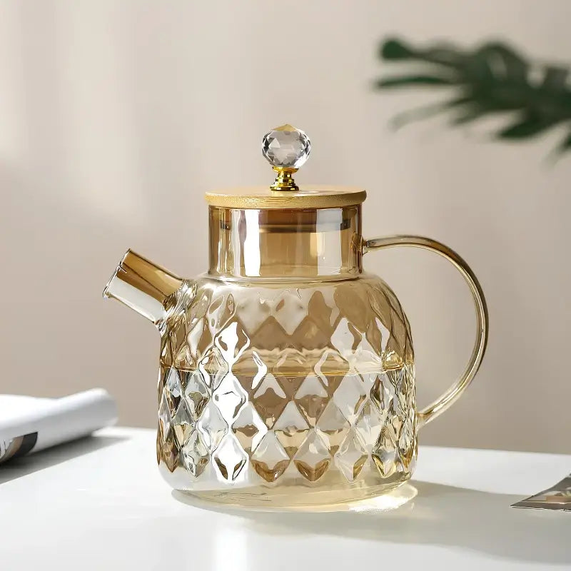Crystal Honey Tea Pot – Artisan Glass with Bamboo Lid