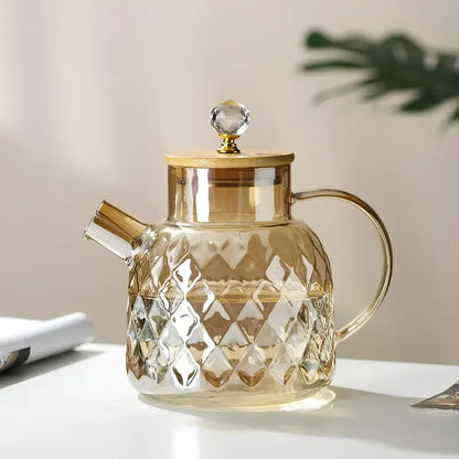 Crystal Honey Tea Pot – Artisan Glass with Bamboo Lid