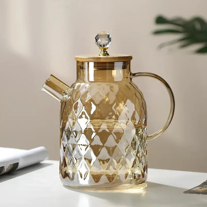 Crystal Honey Tea Pot – Artisan Glass with Bamboo Lid