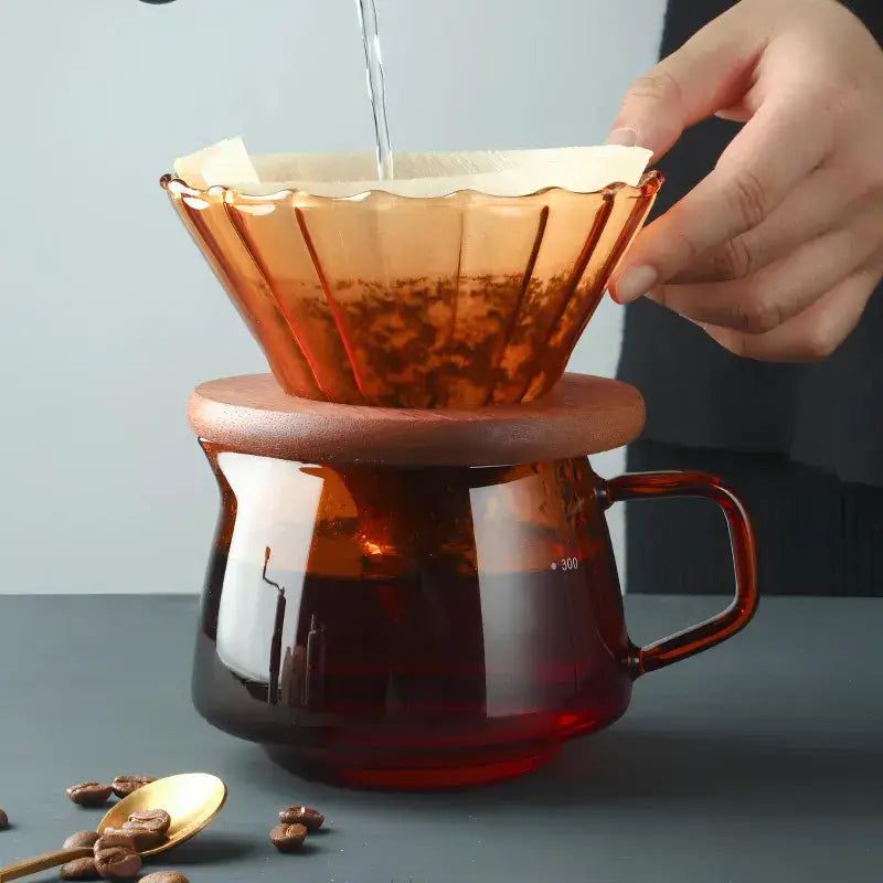 Amber Brew Barista Kit – 3-Piece Coffee V60 Dripper Set with Wooden Stand