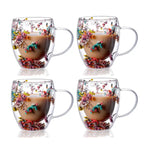 Handcrafted Double Glass Flowers Mug