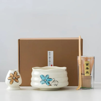 Ceramic Blossom Matcha Set – 4-Piece Handcrafted Floral Tea Kit