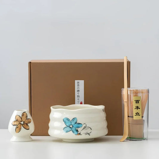 Ceramic Blossom Matcha Set – 4-Piece Handcrafted Floral Tea Kit