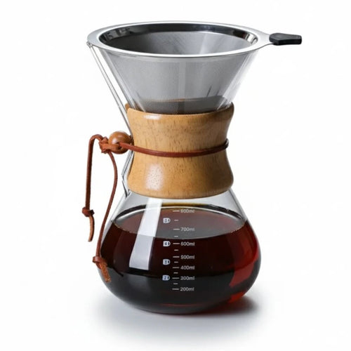Glass Pour-Over Coffee Maker with Reusable Stainless Steel Filter – Chemex Style