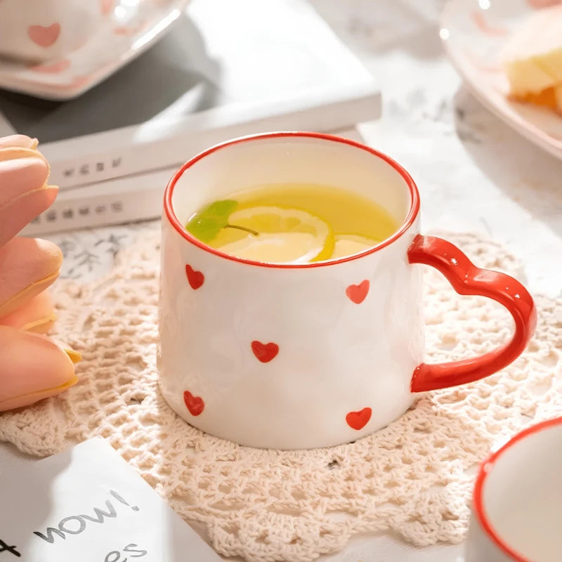 Red Heart Handcrafted Ceramic Mug